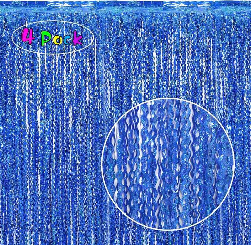KEEUH 4 Pack 3.3 ft x 6.6 Wavy Sparkle Dark Blue Foil Fringe Backdrop Curtain - Navy Blue Streamer Backdrop Tinsel Curtains for Door Streamers Ocean Birthday Party Decorations Disco Party - Image 2